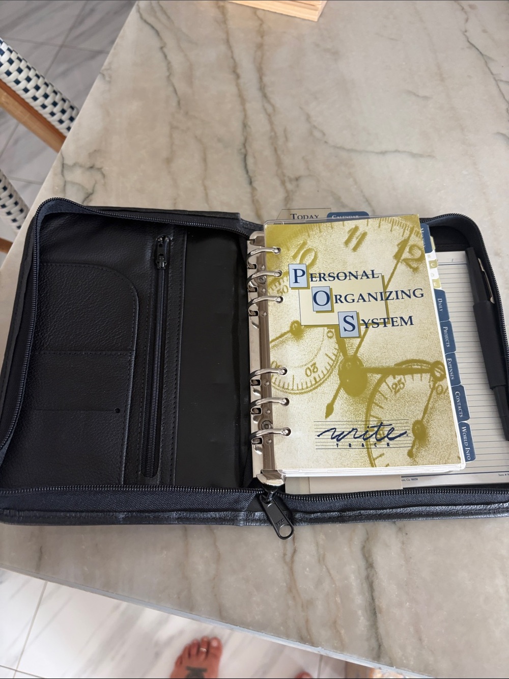 Vintage leather Personal Organizing System Zip Binder - Black